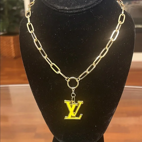 Gold-Tone Chain Necklace with Yellow Pendant - Picture 1 of 3